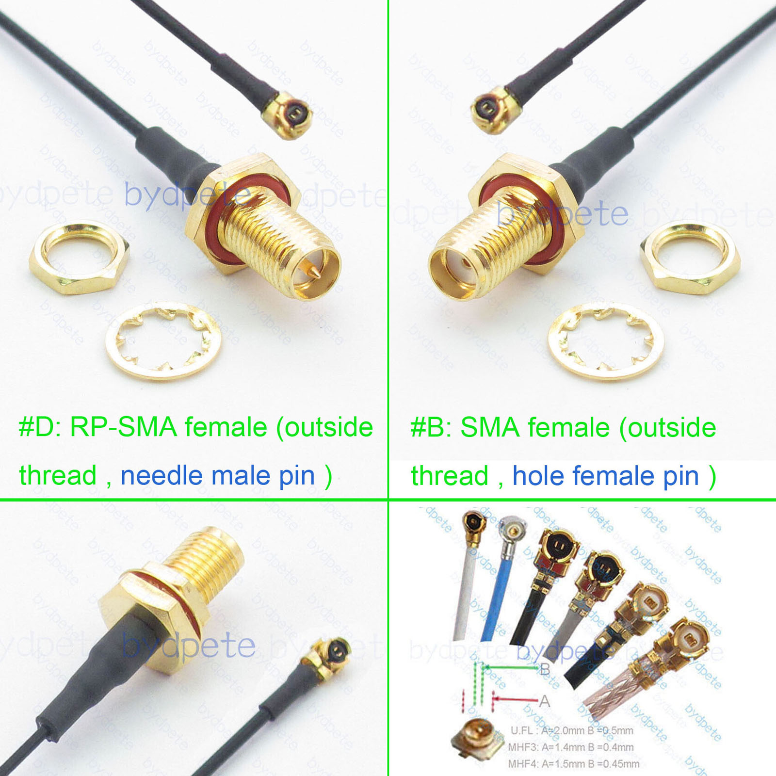 BPC2524UFL113B11 IPX UFL u.FL to SMA Female Bulkhead Waterproof Oring HEX=10mm RF1.13 Coaxial Cable Koax Kable Micro Coax Pigtail Jumper