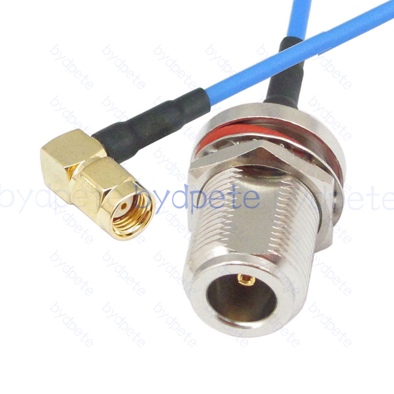 BPC027N405BW1R2 N Female Bulkhead Waterproof Jack to RP-SMA Male Right Angle 90Degree Plug RG-405 Coaxial Cable N Cable RG405B Assembly Coax Semi Rigid Flexible Low Loss Cable