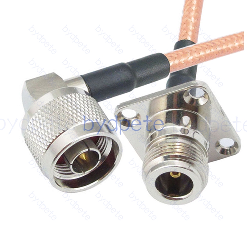 BPC030N142R1H4 N-Type Male Right Angle 90Degree Plug to N-Type Female 4holes panel RG-142 Coaxial Cable N Cable RG142 Assembly Coax Pigtial Jumper