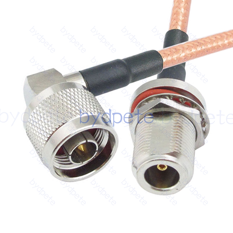 BPC030N142R1W2 N-Type Male Right Angle 90Degree Plug to N-Type Female Bulkhead Waterproof RG-142 Coaxial Cable N Cable RG142 Assembly Coax Pigtial Jumper