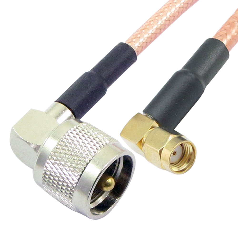 BPC043UHF142RR UHF Male Right Angle 90Degree PL259 Plug to RPSMA Male Right Angle 90Degree Reverse Polarity RG-142 Coaxial Cable UHF Cable RG142 Assembly Coax Pigtial Jumper