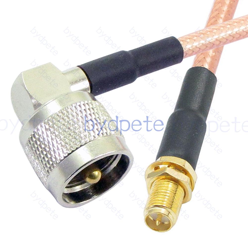 BPC044UHF142R1 UHF Male Right Angle 90Degree PL259 Plug to RPSMA Female Reverse Polarity RG-142 Coaxial Cable UHF Cable RG142 Assembly Coax Pigtial Jumper