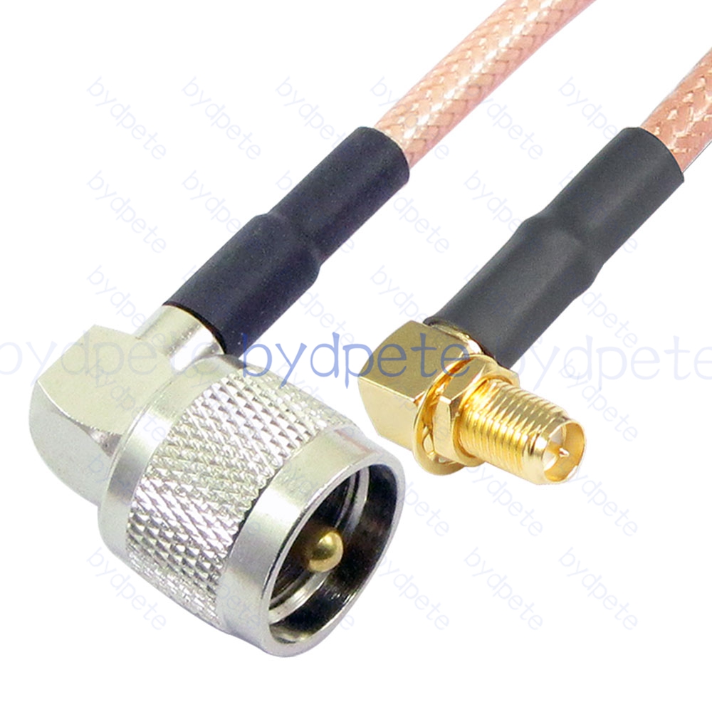 BPC044UHF142RR UHF Male Right Angle 90Degree PL259 Plug to RPSMA Female Right Angle 90Degree Reverse Polarity RG-142 Coaxial Cable UHF Cable RG142 Assembly Coax Pigtial Jumper