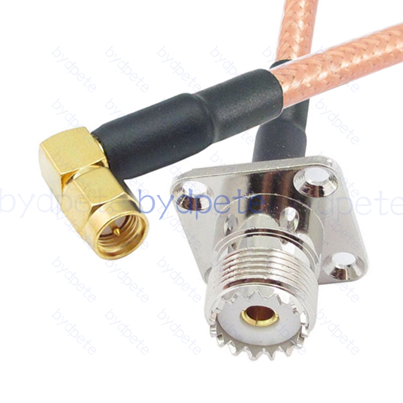 BPC045UHF142H41R2 UHF Female SO239 4holes Panel Jack to SMA Male Right Angle 90Degree RG-142 Coaxial Cable UHF Cable RG142 Assembly Coax Pigtial Jumper