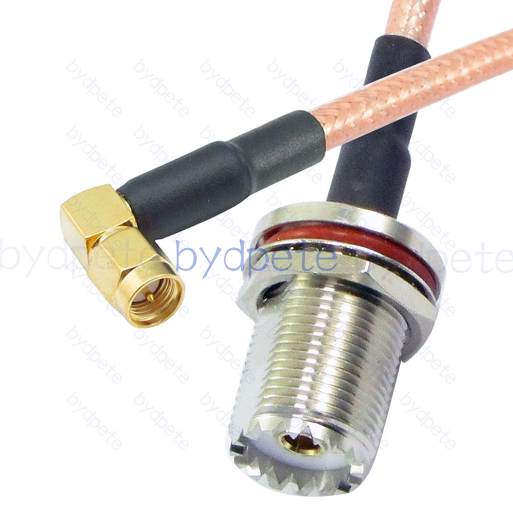 BPC045UHF142W1R2 UHF Female Bulkhead Waterproof SO239 Jack to SMA Male Right Angle 90Degree RG-142 Coaxial Cable UHF Cable RG142 Assembly Coax Pigtial Jumper