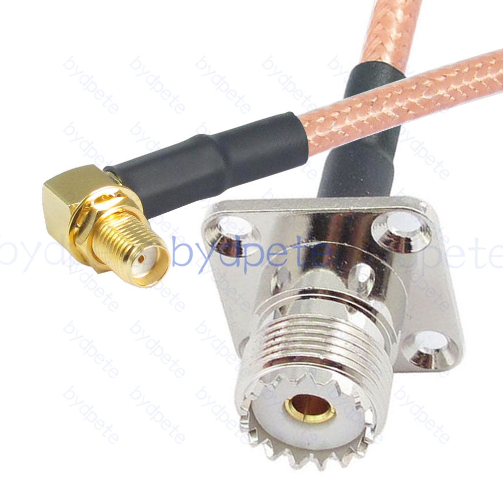 BPC046UHF142H41R2 UHF Female 4holes panel SO239 Jack to SMA Female Rgiht Angle 90Degree RG-142 Coaxial Cable UHF Cable RG142 Assembly Coax Pigtial Jumper
