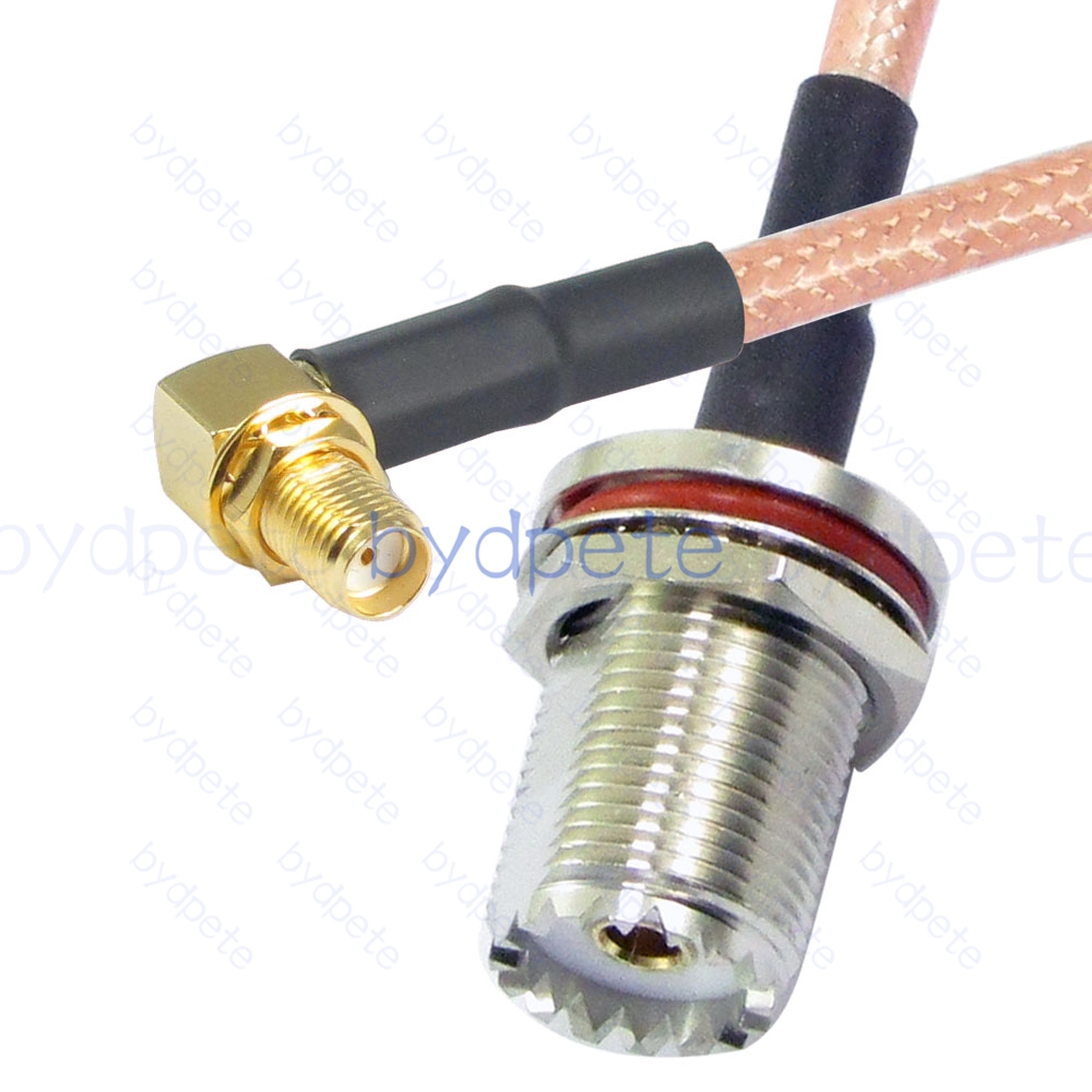 BPC046UHF142W1R2 UHF Female Bulkhead Waterproof SO239 Jack to SMA Female Right Angle 90Degree RG-142 Coaxial Cable UHF Cable RG142 Assembly Coax Pigtial Jumper
