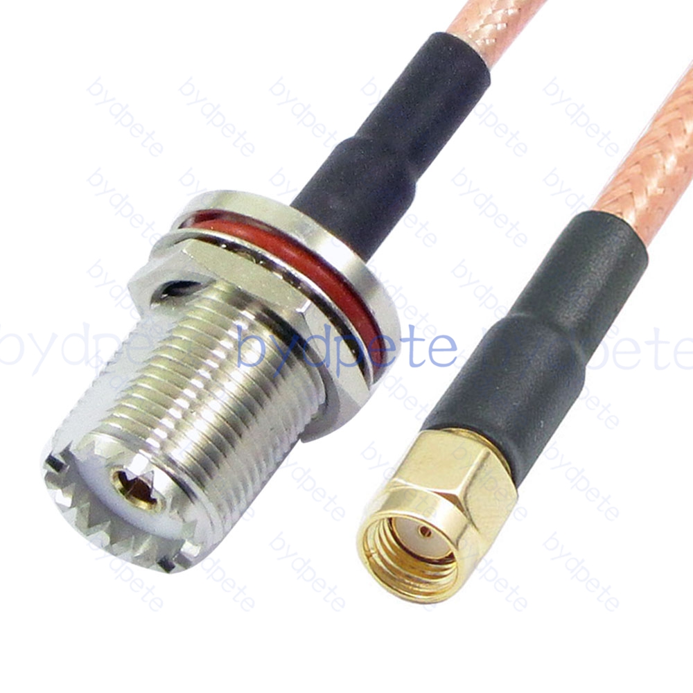 BPC047UHF142W1 UHF Female Bulkhead Waterproof SO239 Jack to RPSMA Male Reverse Polarity RG-142 Coaxial Cable UHF Cable RG142 Assembly Coax Pigtial Jumper