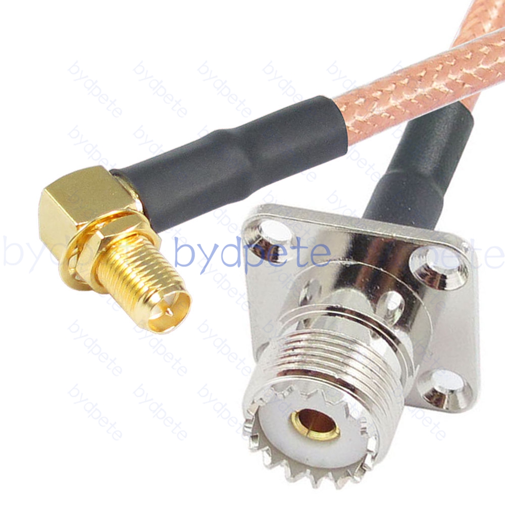 BPC048UHF142H41R2 UHF Female 4holes panel SO239 Jack to RPSMA Female Right Angle 90Degree Reverse Polarity RG-142 Coaxial Cable UHF Cable RG142 Assembly Coax Pigtial Jumper