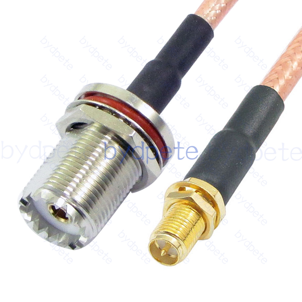 BPC048UHF142W1 UHF Female Bulkhead Waterproof SO239 Jack to RPSMA Female Reverse Polarity RG-142 Coaxial Cable UHF Cable RG142 Assembly Coax Pigtial Jumper
