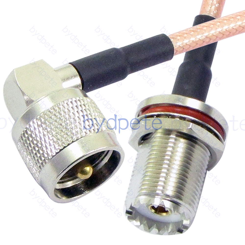 BPC050UHF142R1W2 UHF Male Right Angle 90Degree PL259 Plug to UHF Female Bulkhead Waterproof SO239 RG-142 Coaxial Cable UHF Cable RG142 Assembly Coax Pigtial Jumper