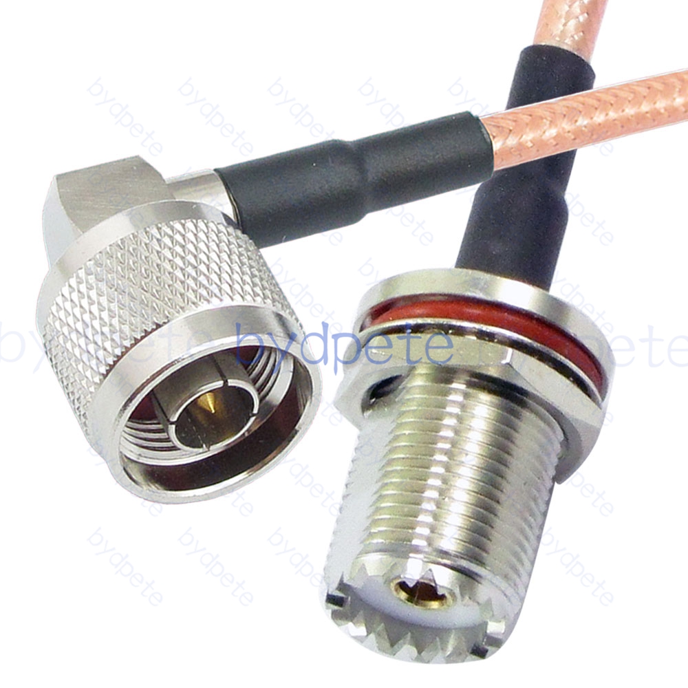 BPC054UHF142W1R2 UHF Female Bulkhead Waterproof SO239 Plug to N-Type Male Right Angle 90Degree RG-142 Coaxial Cable UHF Cable RG142 Assembly Coax Pigtial Jumper