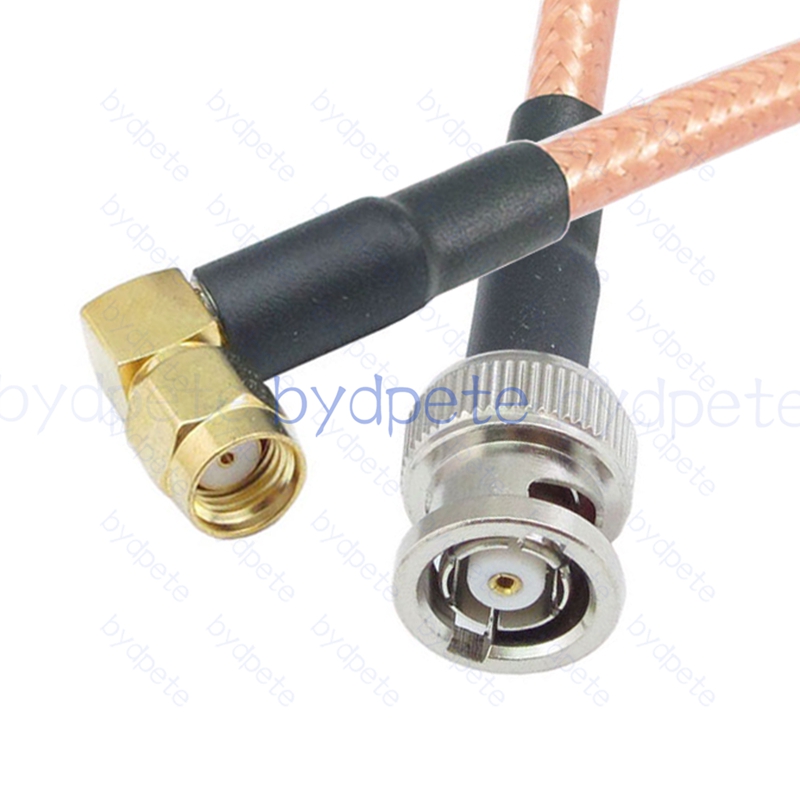 BPC063BNC142F1R2 RPBNC Male Reverse Polarity Plug to RPSMA Right Angle 90Degree Reverse Polarity Male RG-142 Coaxial Cable BNC Cable RG142 Assembly Coax Pigtial Jumper